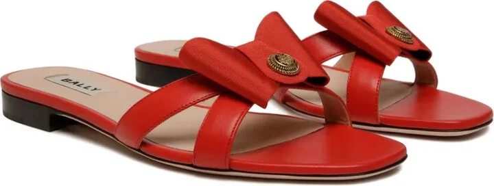 Bow-Embellished Leather Sandals - Image 2
