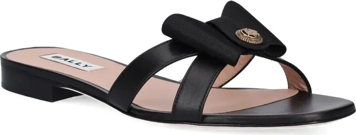 Bow-Embellished Leather Slides - Image 2