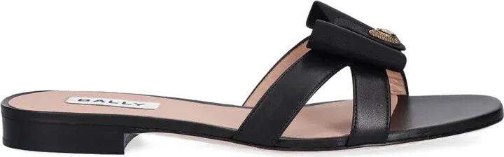 Bow-Embellished Leather Slides
