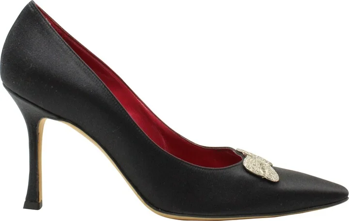 Bow Embellished Pumps in Black Satin