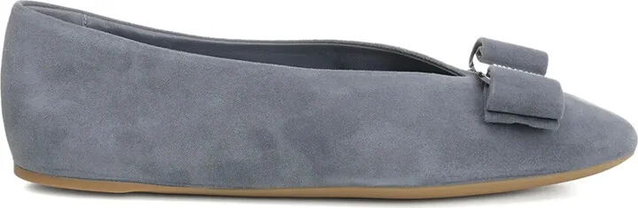 Bow-Embellished Suede Ballet Flats