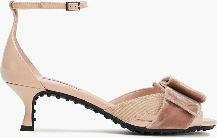 Bow-embellished velvet and patent-leather sandals