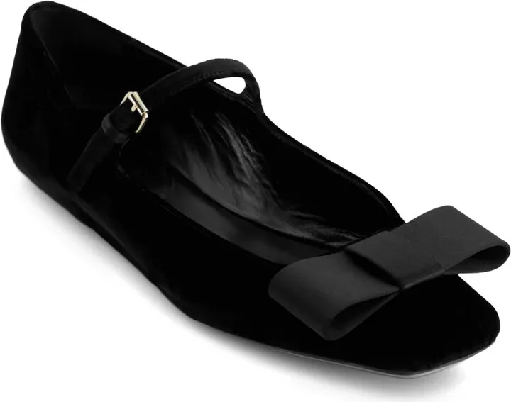 Bow-Embellished Velvet Ballerina Shoes - Image 2