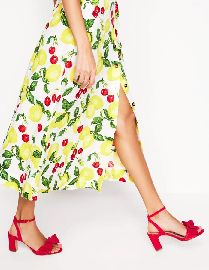 Bow Heeled Sandals, Hibiscus - Image 2