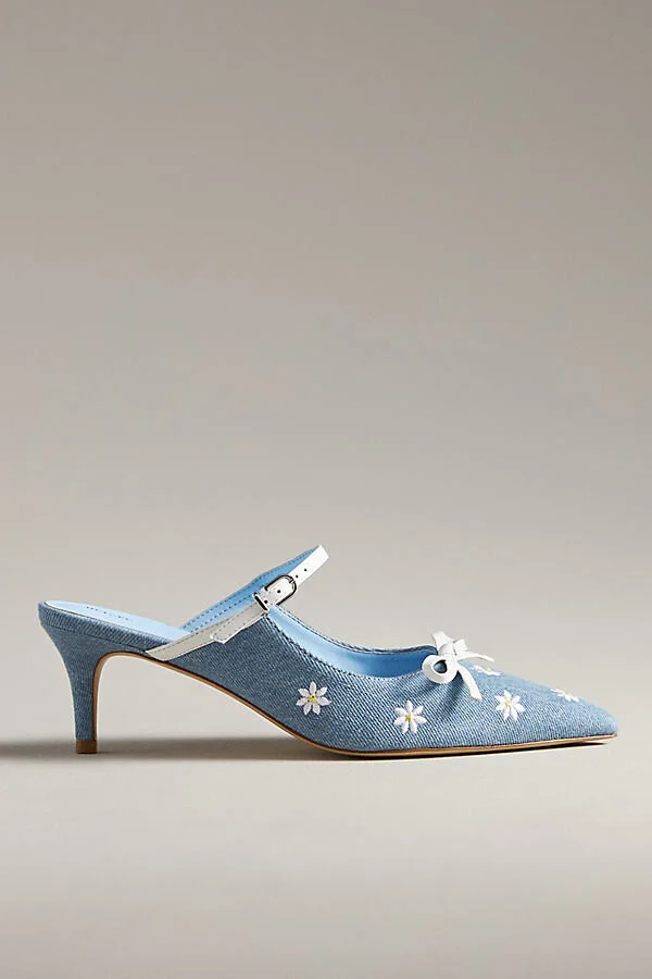 Bow Kitten-Heel Mules