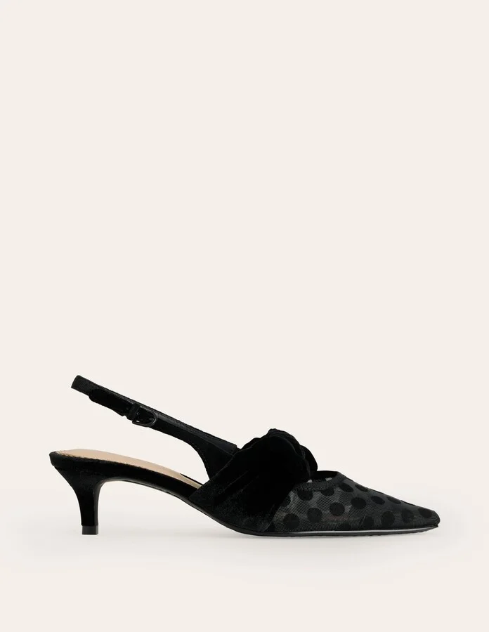 Bow Kitten Heels, Polka Dot Mesh - Image 2