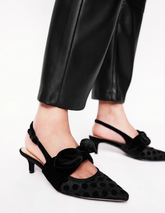 Bow Kitten Heels, Polka Dot Mesh