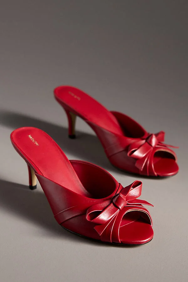 Bow Peep-Toe Kitten-Heel Mules