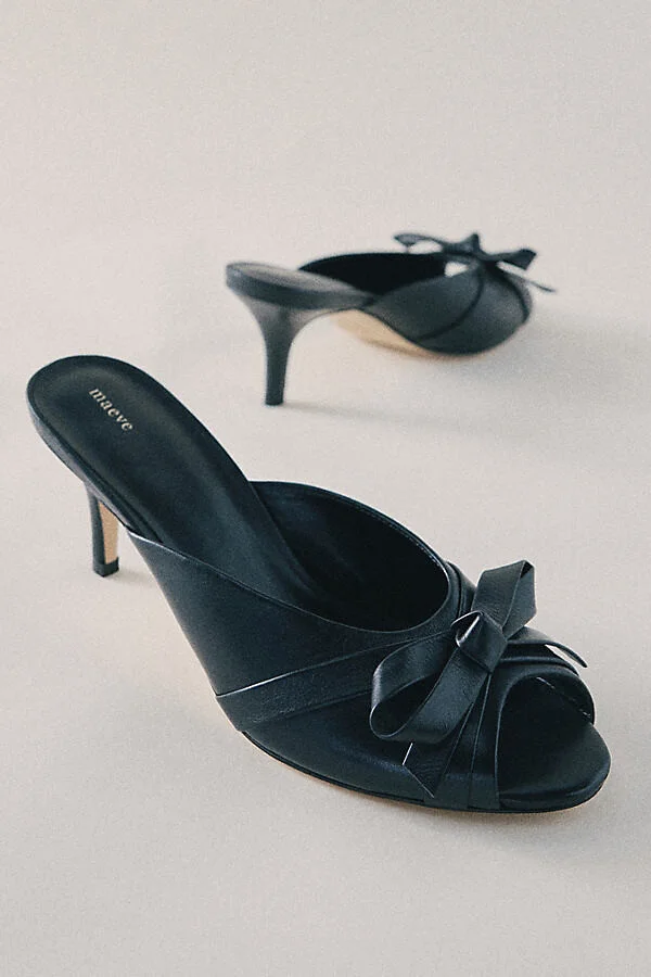 Bow Peep-Toe Kitten-Heel Mules