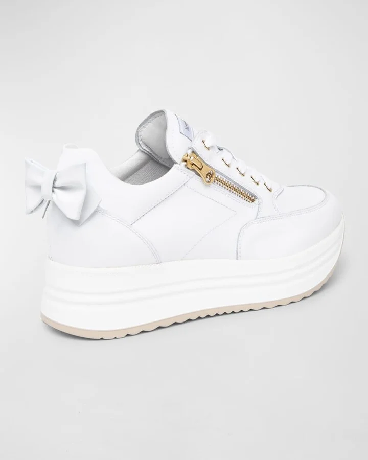 Bow Platform Leather Sneakers - Image 2