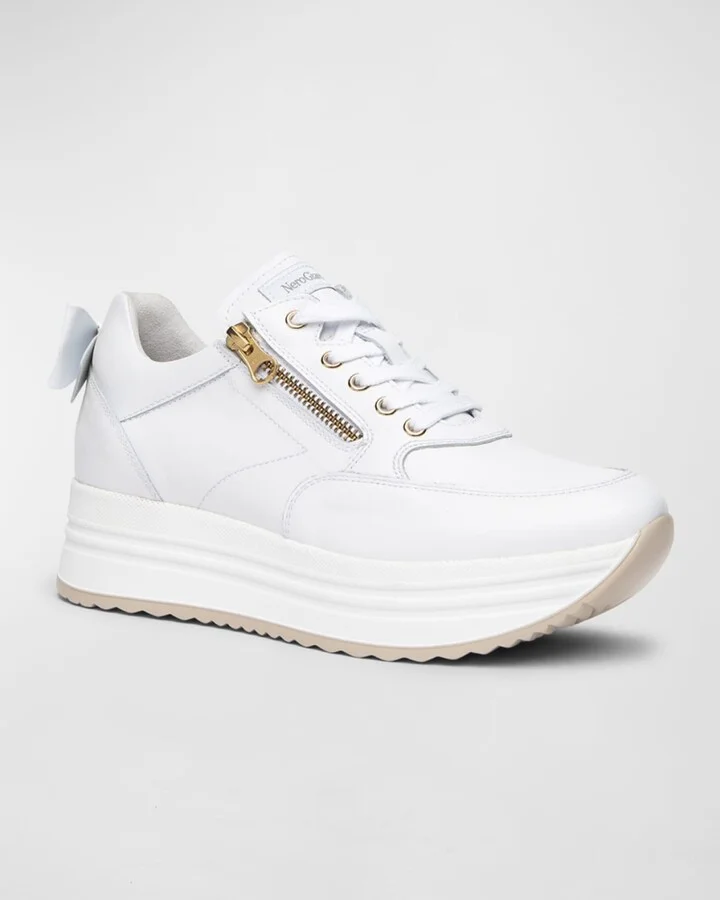 Bow Platform Leather Sneakers - Image 3
