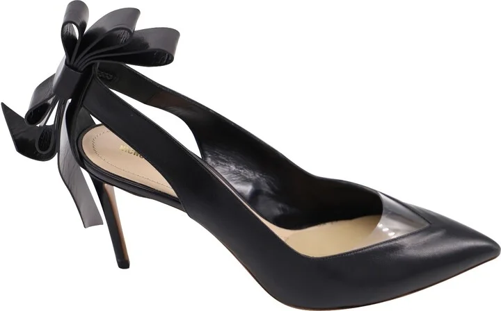 Bow Pointed-Toe Pumps in Black Leather