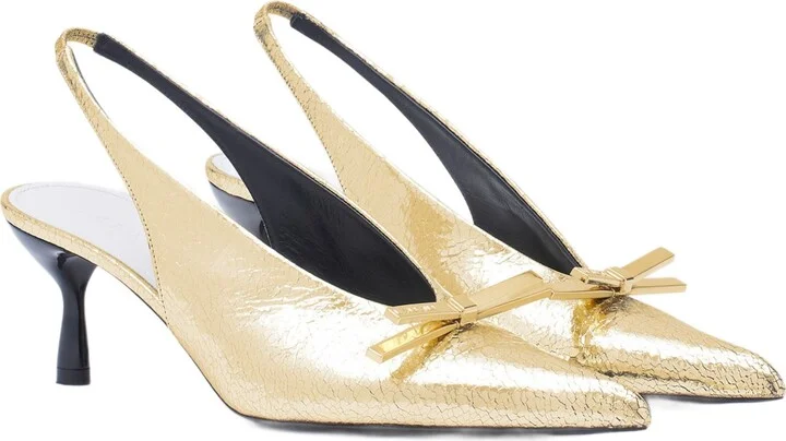 Bow Slingback Pumps In Crackled Metallic Leather - Image 2