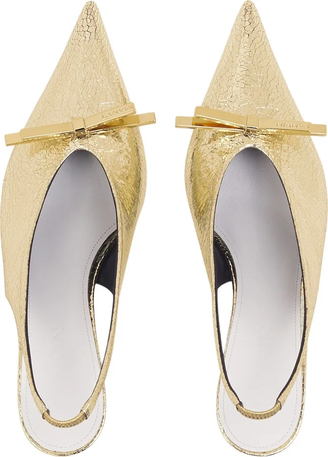 Bow Slingback Pumps In Crackled Metallic Leather - Image 3