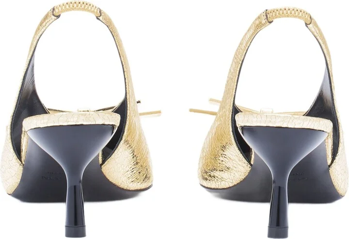 Bow Slingback Pumps In Crackled Metallic Leather - Image 4