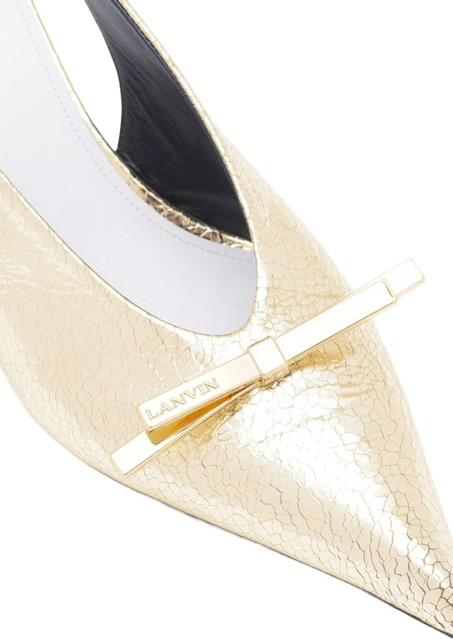 Bow Slingback Pumps In Crackled Metallic Leather - Image 5