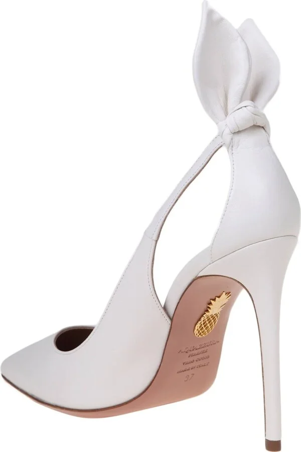 Bow Tie Pump 85 In White Leather - Image 4
