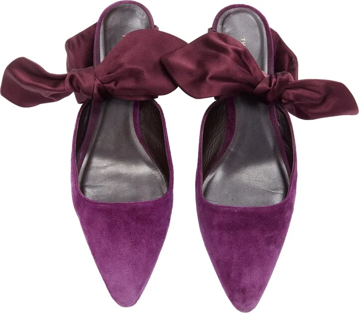 Bow velvet silk tie kitten mule heels