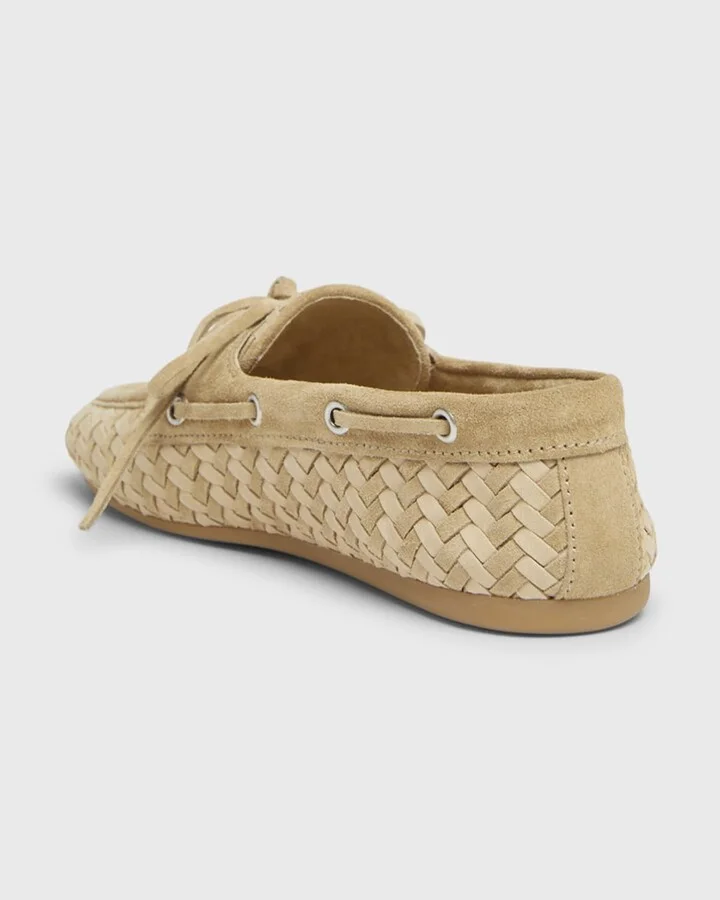 Bow Woven Suede & Leather Boat Shoes - Image 2