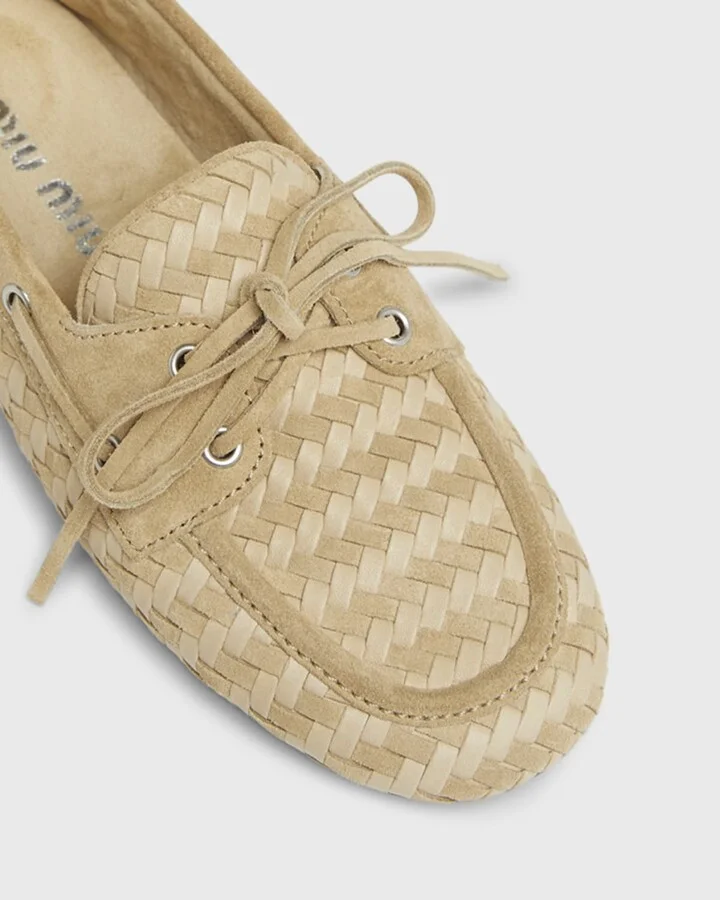 Bow Woven Suede & Leather Boat Shoes - Image 3