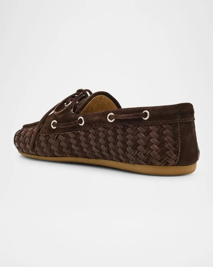 Bow Woven Suede & Leather Boat Shoes - Image 8