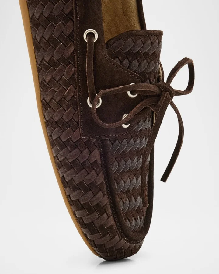 Bow Woven Suede & Leather Boat Shoes - Image 11