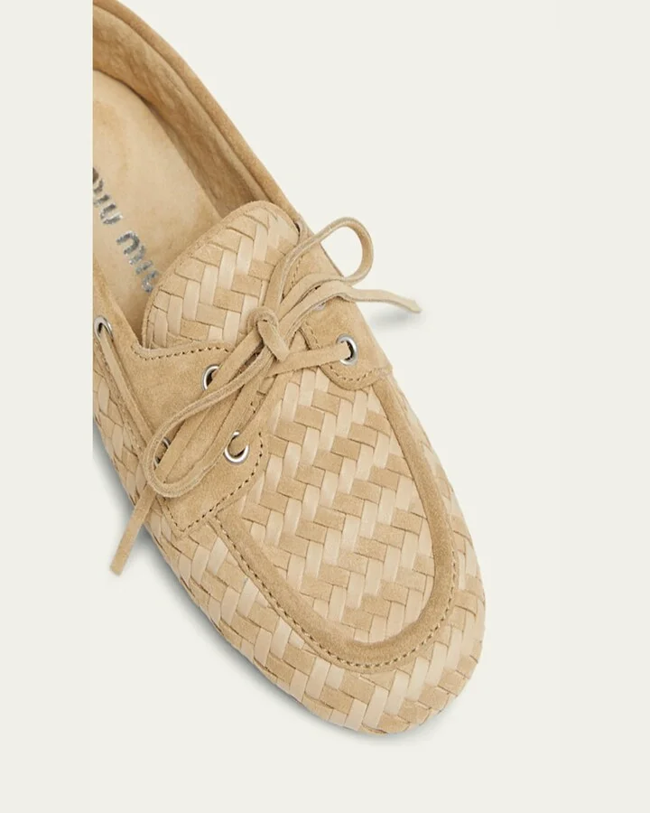 Bow Woven Suede & Leather Boat Shoes - Image 2