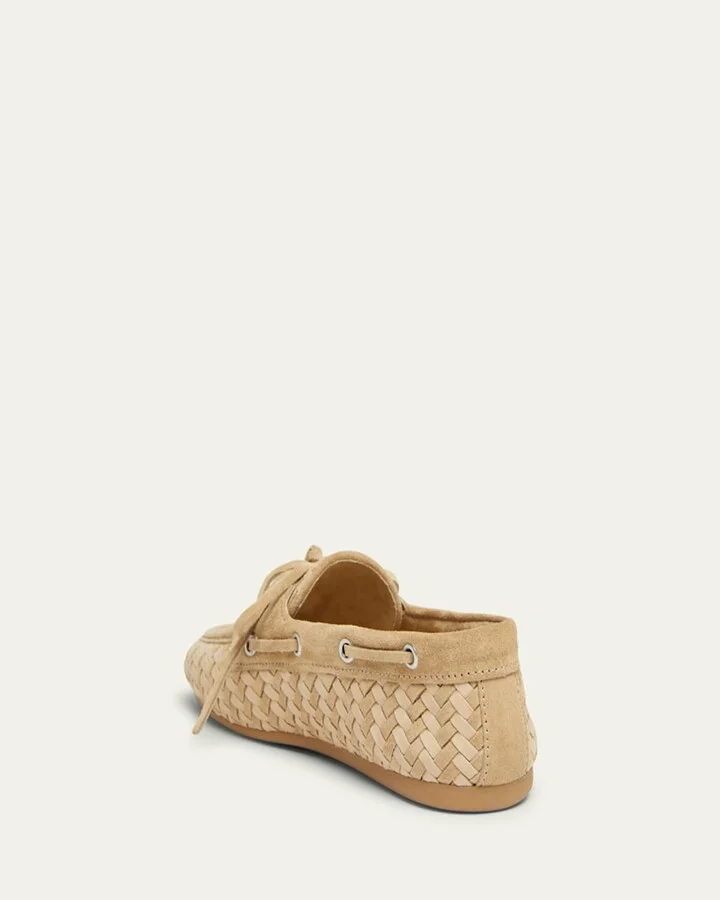 Bow Woven Suede & Leather Boat Shoes - Image 3