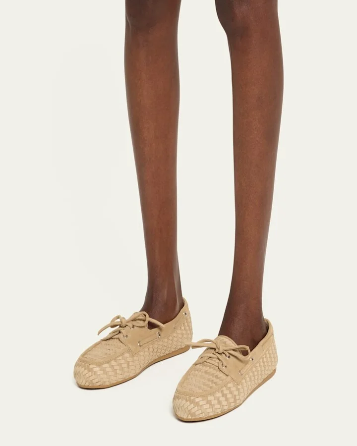 Bow Woven Suede & Leather Boat Shoes - Image 5