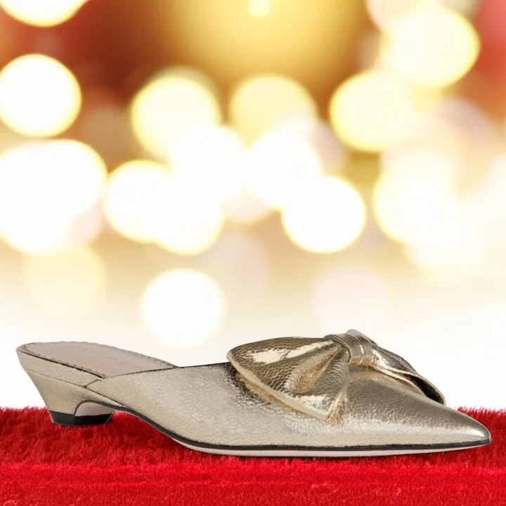 Bowie Gold Flat Leather Day Evening Wedding Comfortable Mule - Image 2