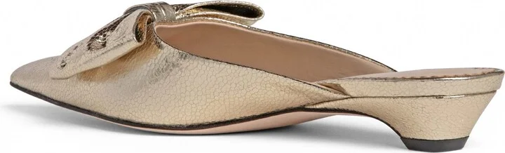 Bowie Gold Flat Leather Day Evening Wedding Comfortable Mule - Image 3
