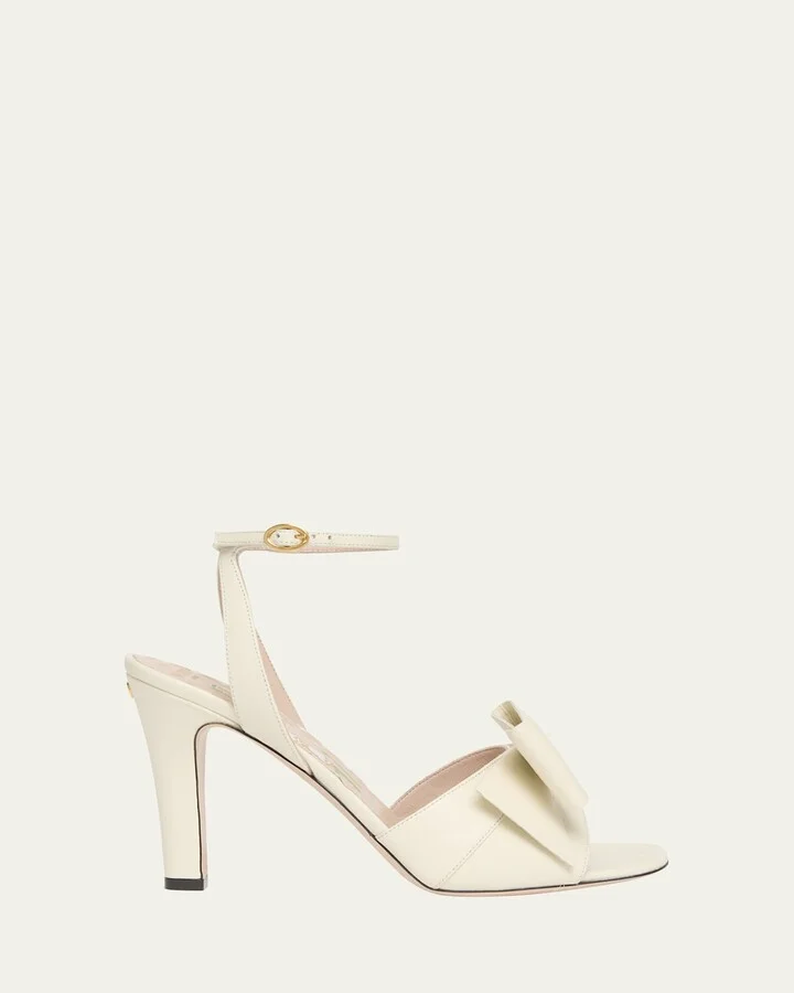 Bowow Leather Bow Ankle-Strap Sandals