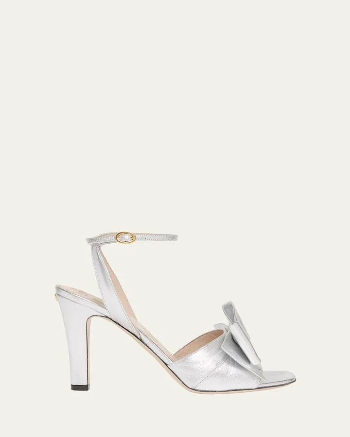 Bowow Metallic Bow Ankle-Strap Sandals