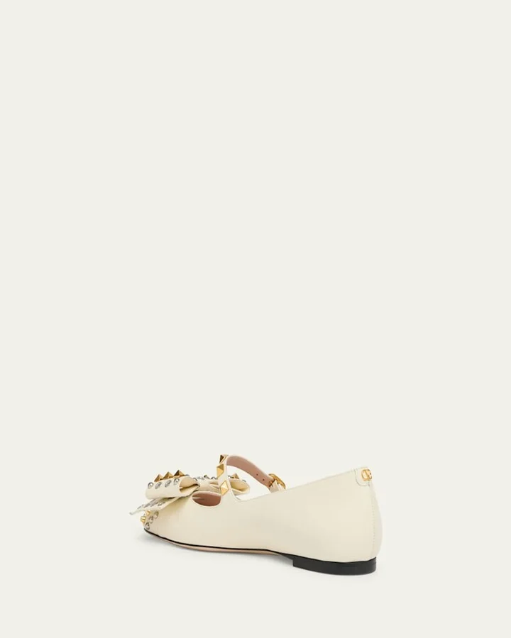 Bowow Studded Bow Leather Ballerina Flats - Image 6