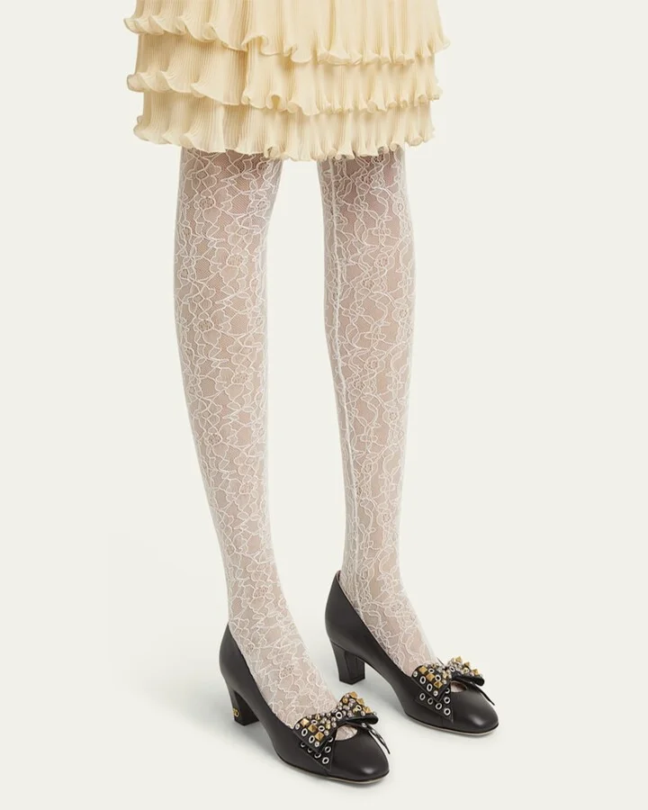 Bowow Studded Bow Leather Pumps - Image 2