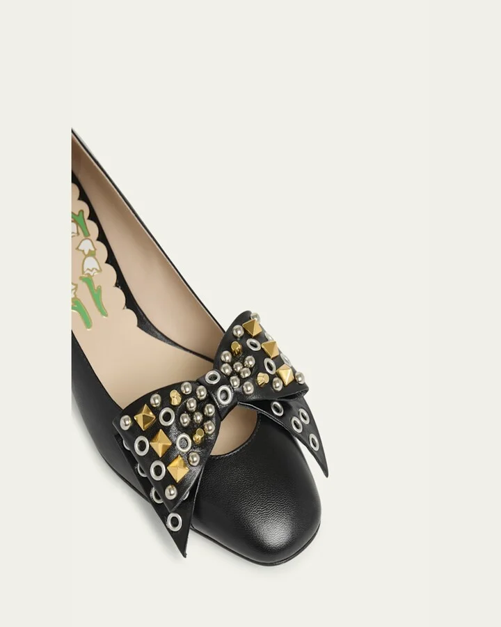 Bowow Studded Bow Leather Pumps - Image 3