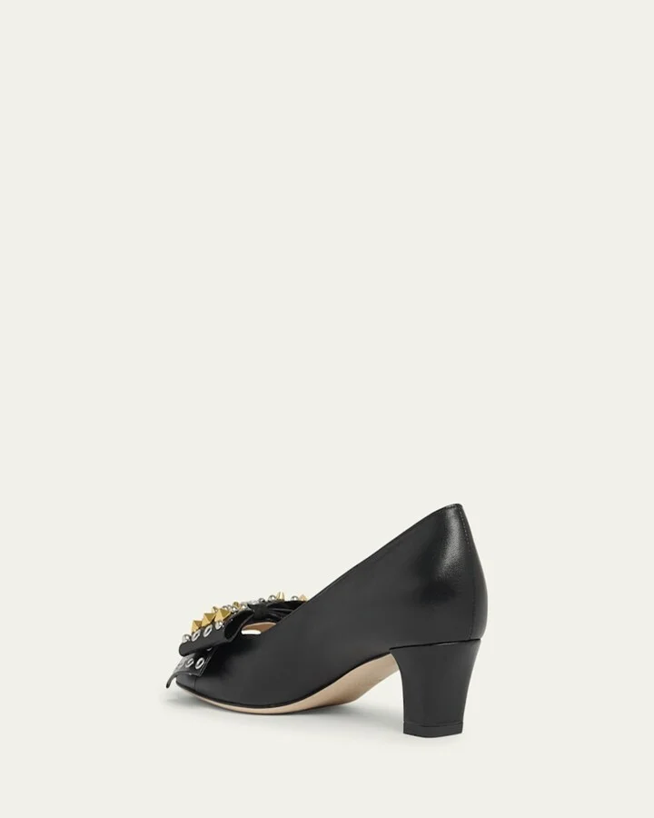 Bowow Studded Bow Leather Pumps - Image 4