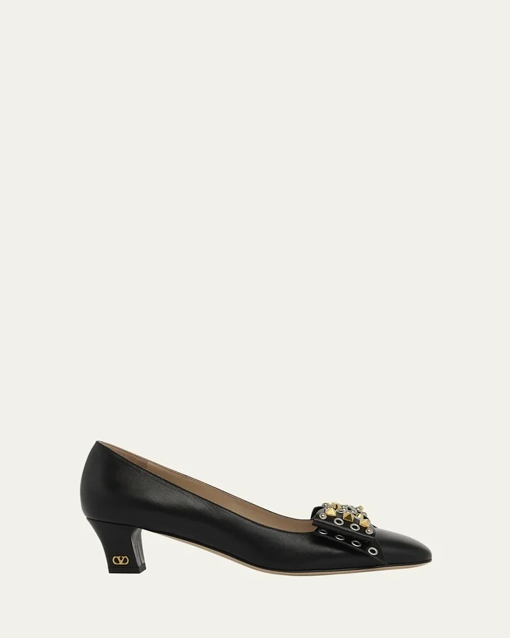 Bowow Studded Bow Leather Pumps