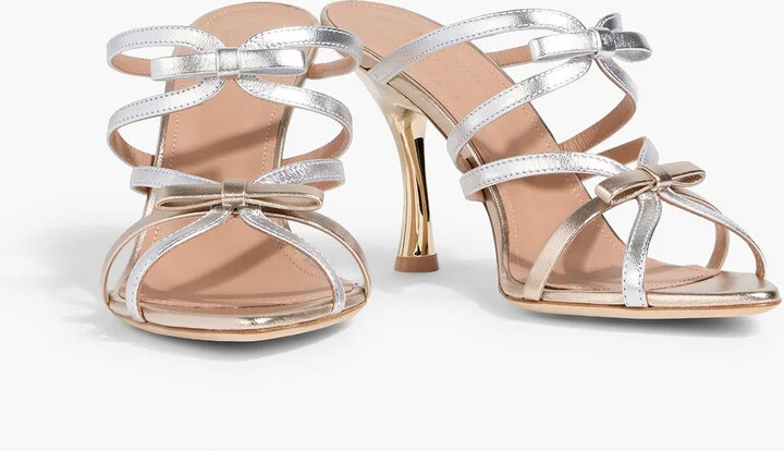 Bowrama 90 bow-detailed metallic leather mules - Image 2