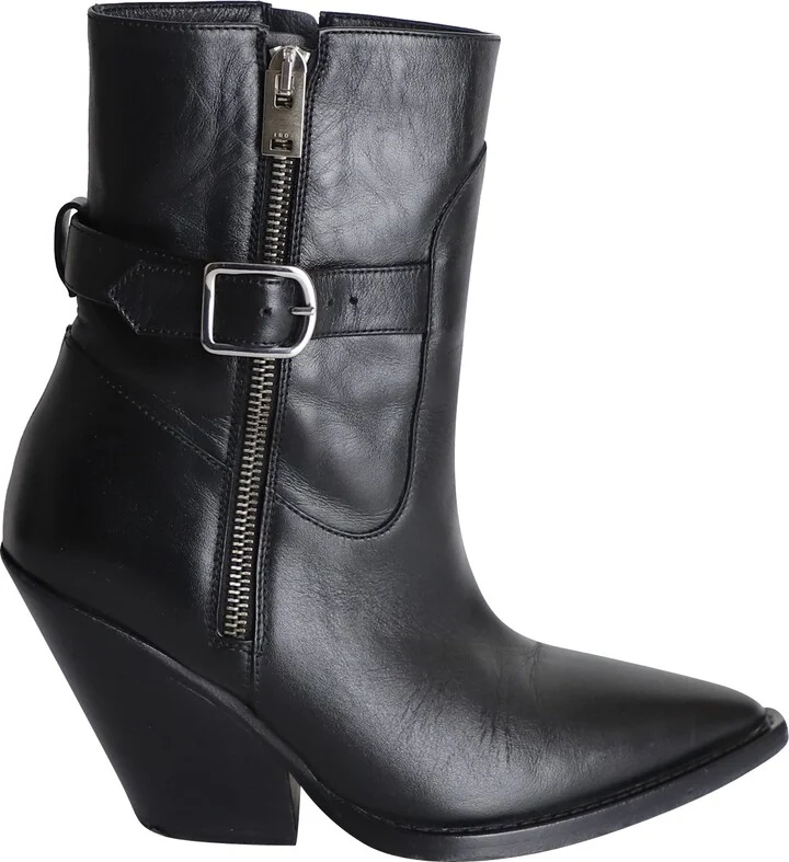 Bozon Buckled Ankle Boots in Black Leather