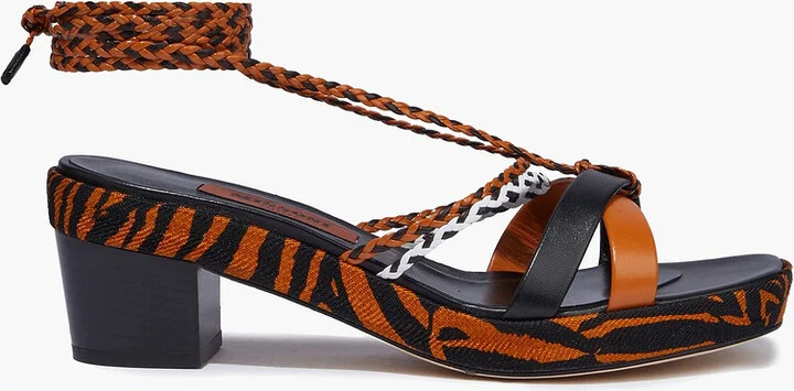 Braid-trimmed leather sandals