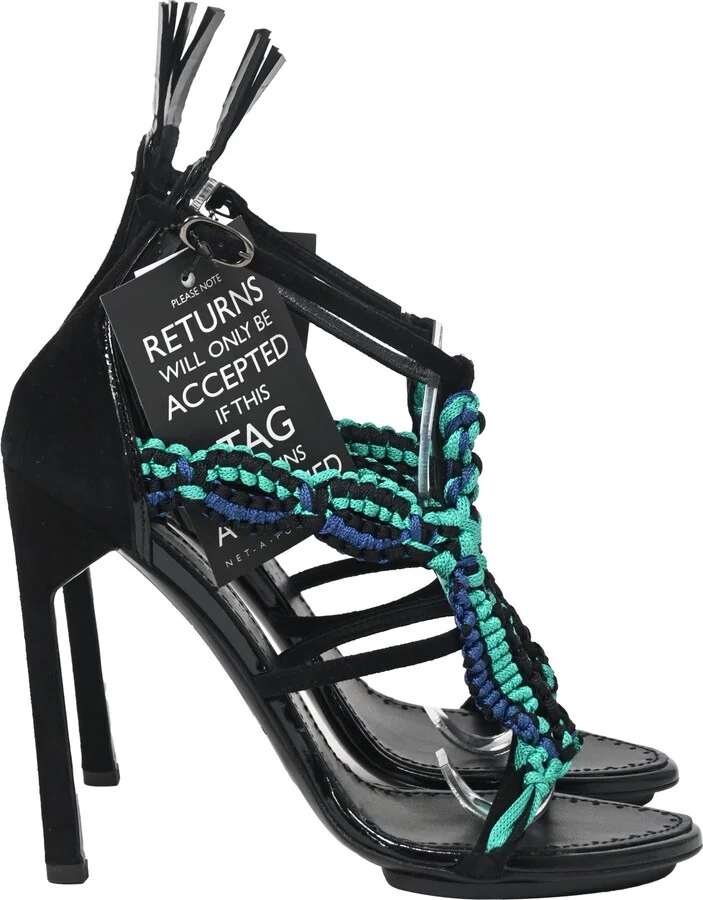 Braided Ankle Strap High Heel Sandals in Multicolor Suede