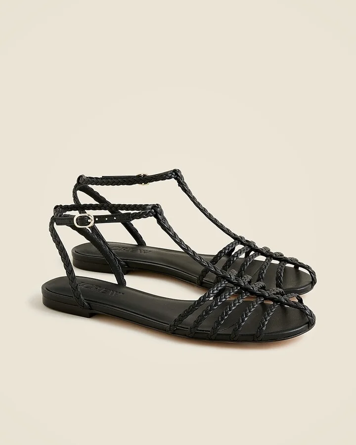 Braided cage-toe sandals in leather