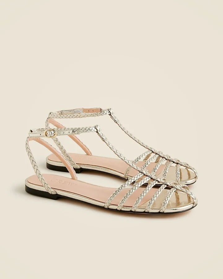 Braided cage-toe sandals in metallic leather