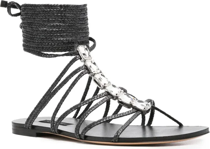 Braided Crystal-Embellished Flat Sandals - Image 2