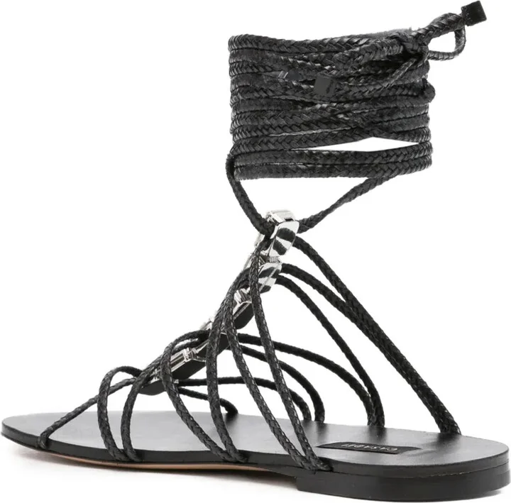 Braided Crystal-Embellished Flat Sandals - Image 3