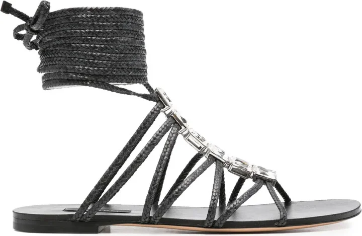Braided Crystal-Embellished Flat Sandals