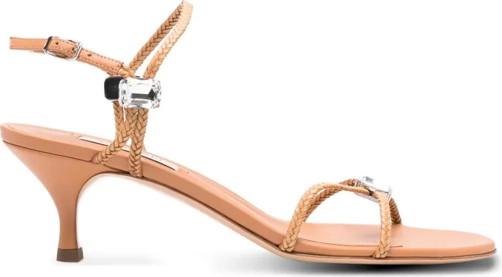 Braided Crystal-Embellished Heeled Sandals