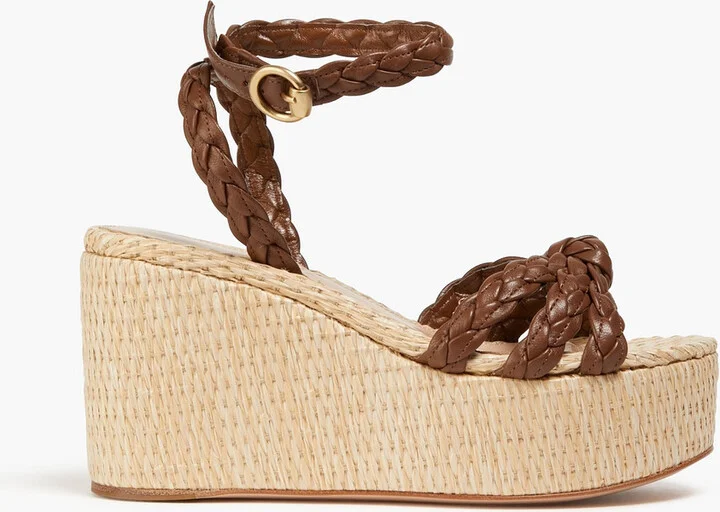 Braided leather espadrille wedge sandals