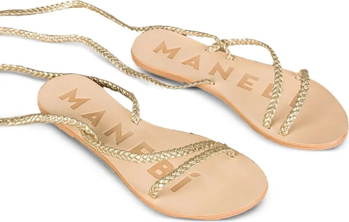 Braided Leather Lace-Up Sandals - Image 2
